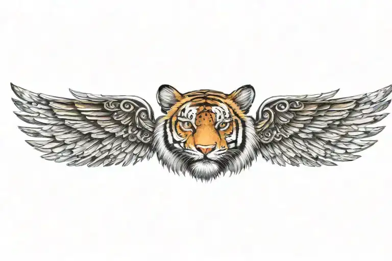 tiger head with industrial  gothic wings tattoo design idea