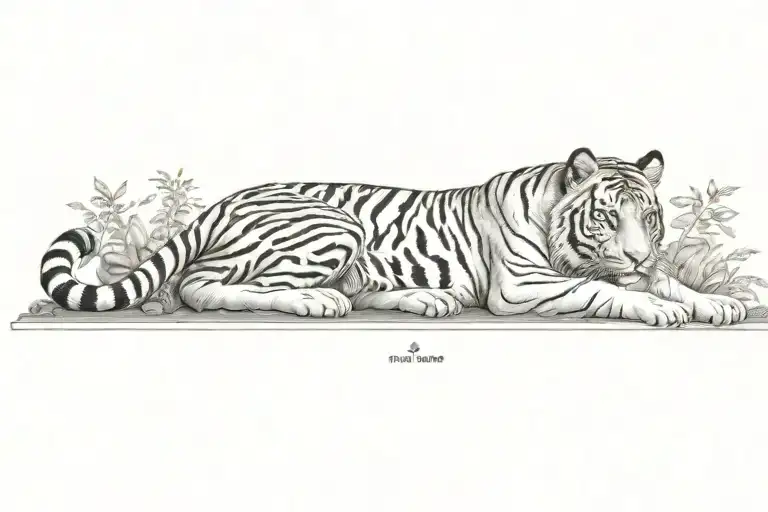 A tiger meditating in a serene Buddhist temple garden tattoo design idea