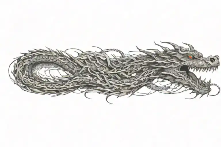 long slender serpentine dragon wrapped tattoo design idea