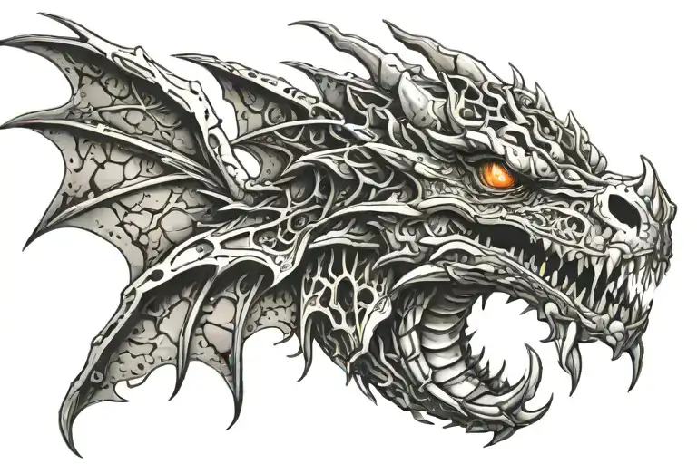 dragon head with industrial  gothic wings tattoo design idea