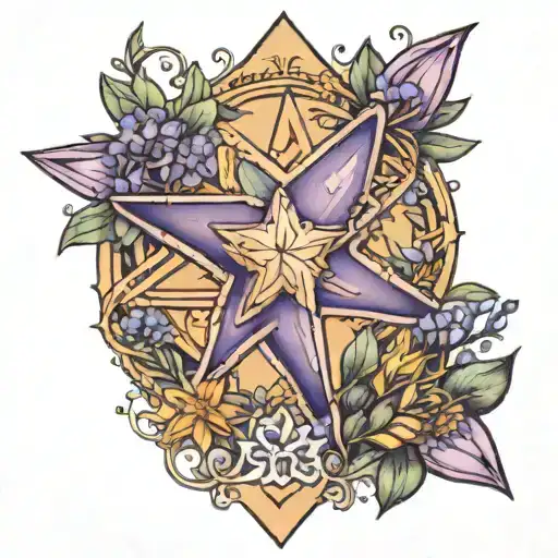 a 4 pint star with stephanie in the middle surrounded by lavender tattoo design idea