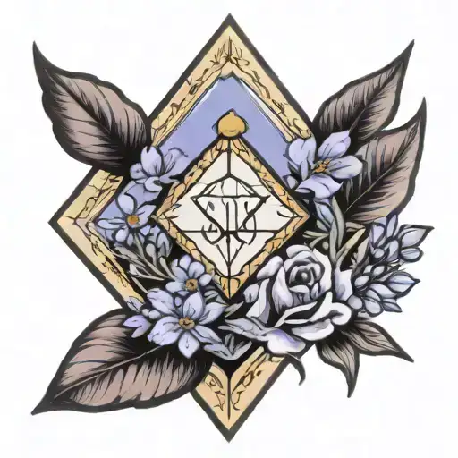 the name stephanie going through a diamond with lavenders around it tattoo design idea