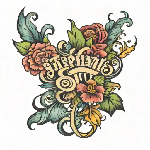 stephanie name with flowers around it tattoo design idea