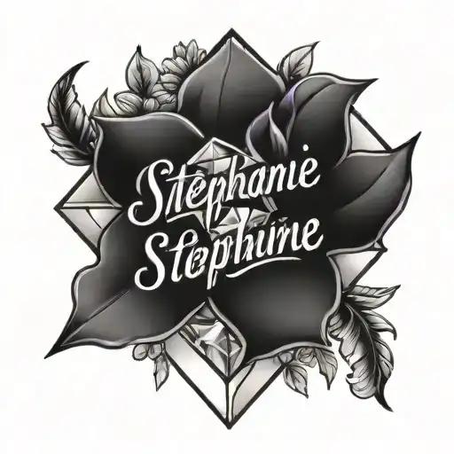 the name stephanie going through a diamond with lavenders around it tattoo design idea