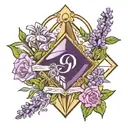 the name stephanie going through a diamond with lavenders around it tattoo design idea