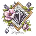 the name stephanie going through a diamond with lavenders around it tattoo design idea