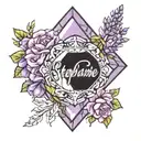 the name stephanie going through a diamond with lavenders around it tattoo design idea