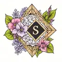 the name stephanie going through a diamond with lavenders around it tattoo design idea