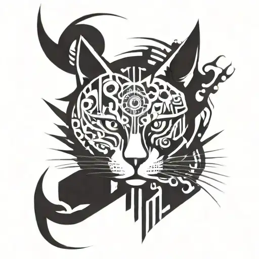 mechanical cat warrior tattoo design idea
