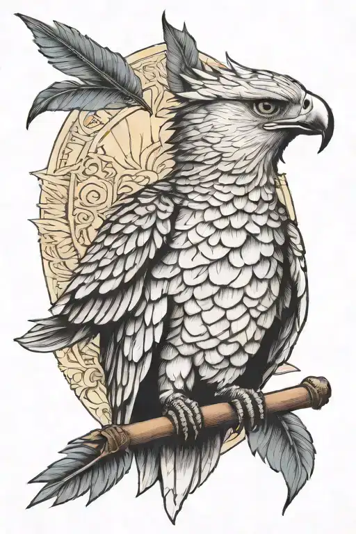Harpy eagle and sword tattoo design idea