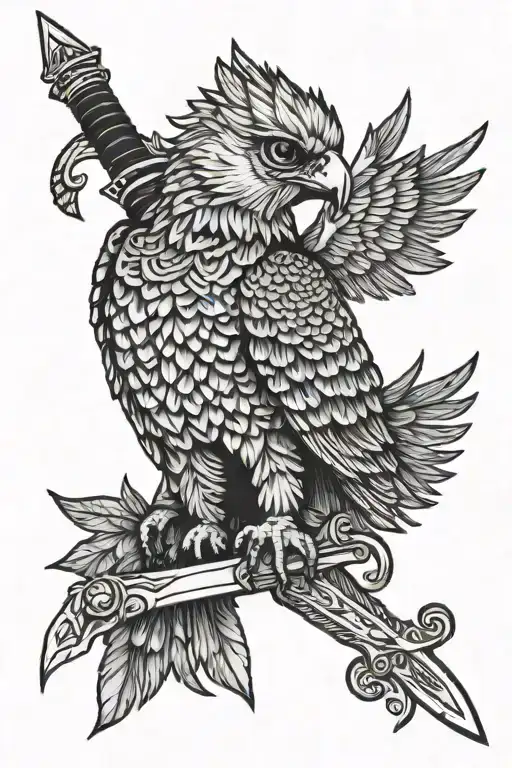 Harpy eagle and sword tattoo design idea