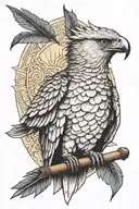 Harpy eagle and sword tattoo design idea