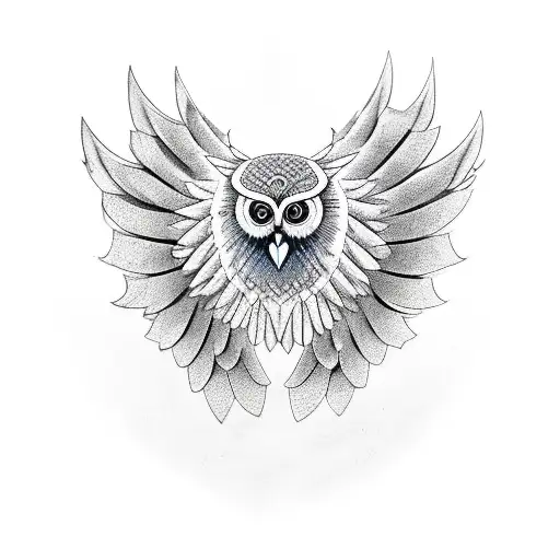 owl with large wings and geometry tattoo design idea