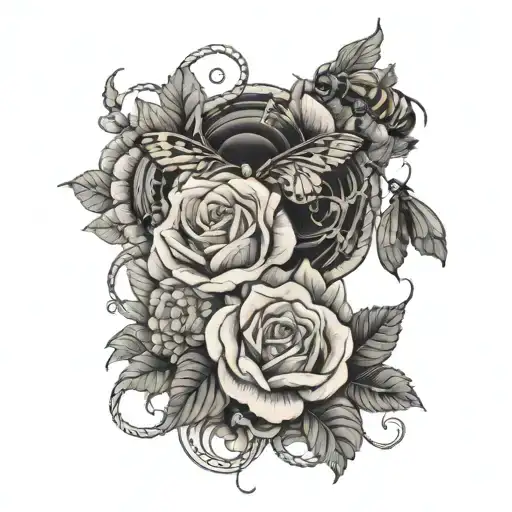 i need a tatoo in my shoulder born, flower rope spred through arm. like the view flower rope, bees, butterfules like vie tattoo design idea