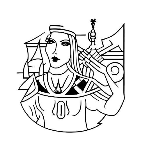 A minimalist tattoo of a chess queen directing a movie scene tattoo design idea