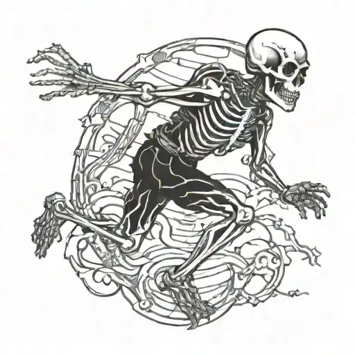 road running skeleton tattoo design idea