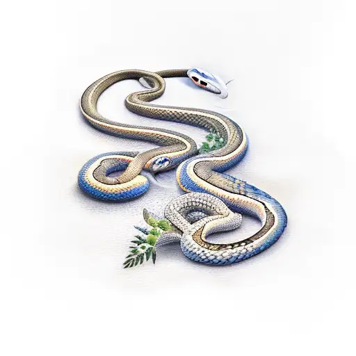 Snake with edelweiss, fern and alpine gentian tattoo design idea