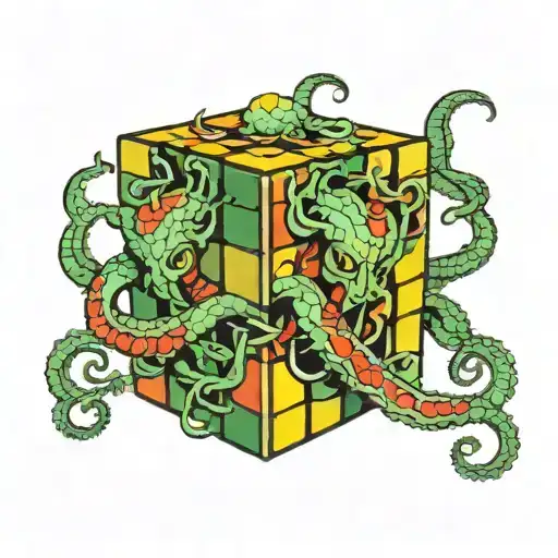 cthulu tentacles rubiks cube insted of head stylised  tattoo design idea