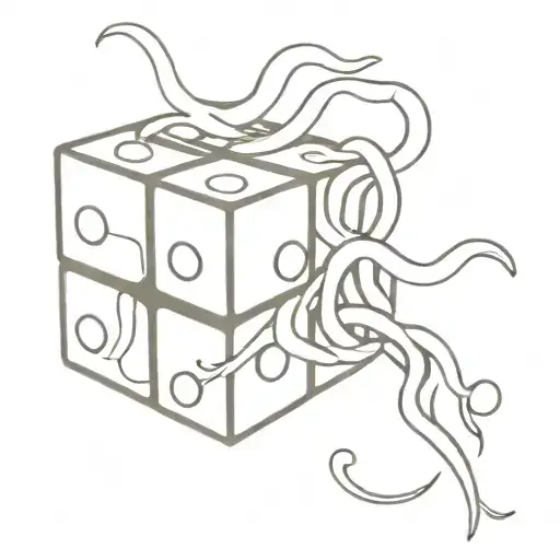 tentacles holding rubiks cube line drawing style tattoo design idea