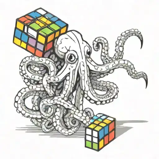 octopus  tentacles around rubiks cube cute tattoo design idea