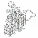tentacles holding rubiks cube line drawing style tattoo design idea