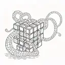 tentacles holding rubiks cube line drawing style tattoo design idea