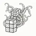 tentacles holding rubiks cube line drawing style tattoo design idea