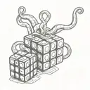 tentacles holding rubiks cube line drawing style tattoo design idea