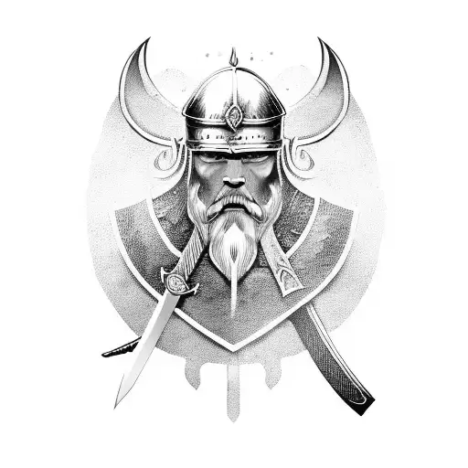 bloody viking with sword and shield  tattoo design idea