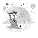 the little prince, the giving tree with the phrase "from dusk we came to duck we'll go" tattoo design idea