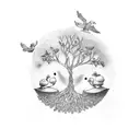 the little prince, the giving tree with the phrase "from dusk we came to duck we'll go" tattoo design idea