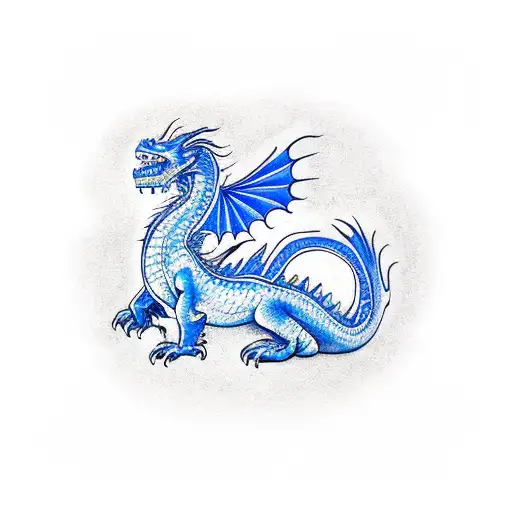 occidental dragon with blue fire tattoo design idea