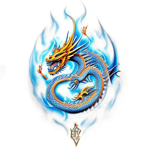 dragon with blue fire tattoo design idea