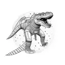 Cartoon Tyrannosaurus in astronaut suit tattoo design idea