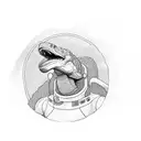Cartoon Tyrannosaurus in astronaut suit tattoo design idea