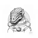Cartoon Tyrannosaurus in astronaut suit tattoo design idea