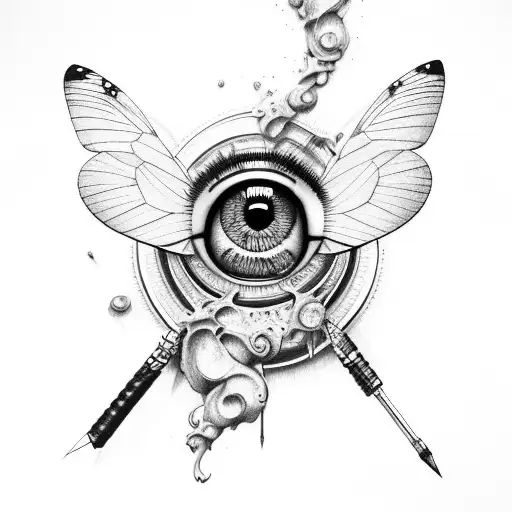 Butterfly, eye and smoke tattoo design idea