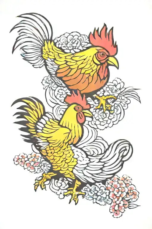 pig and rooster yakuza tattoo design idea