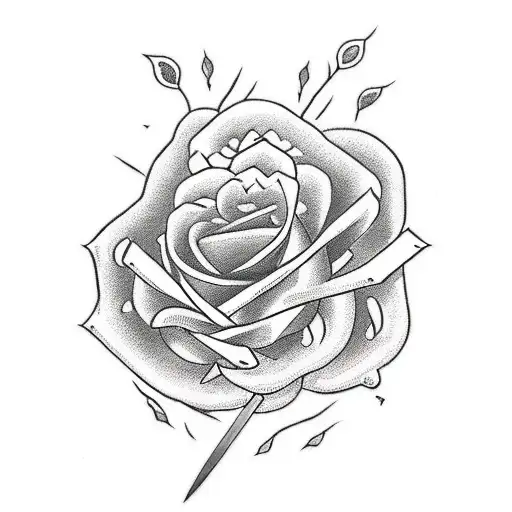 A sword intertwined with roses tattoo design idea