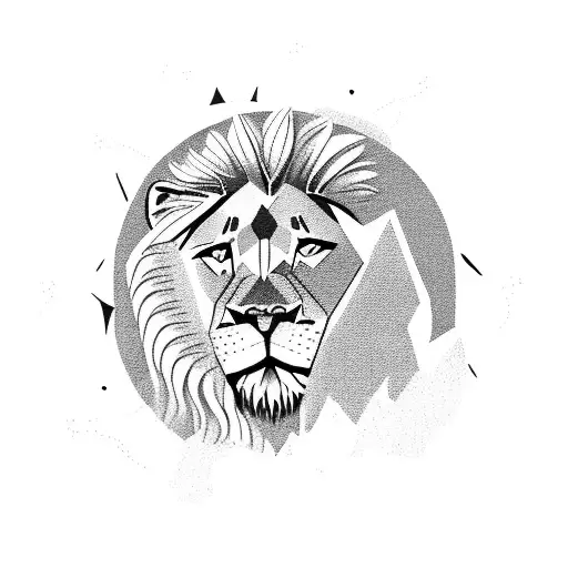 A majestic lion standing on top of a mountain peak, representing strength and courage in the Punjab region. tattoo design idea