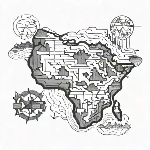 African Continent map outline intertwined with the map of the U.S.A tattoo design idea