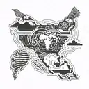 African Continent map outline intertwined with the map of the U.S.A tattoo design idea