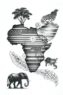 An image where the shape of Africa forms one half of a heart, and the United States forms the other half, symbolizing un tattoo design idea