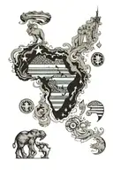 An image where the shape of Africa forms one half of a heart, and the United States forms the other half, symbolizing un tattoo design idea