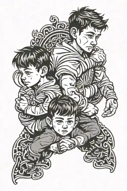 two sons and dad tattoo design idea