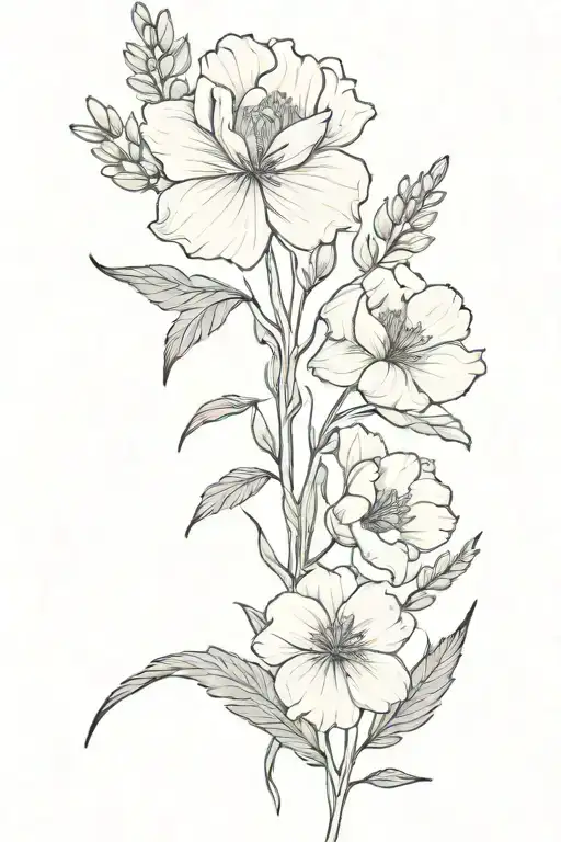 a spine tattoo with a main big January birth flower with smaller October September may and June birth flowers  tattoo design idea