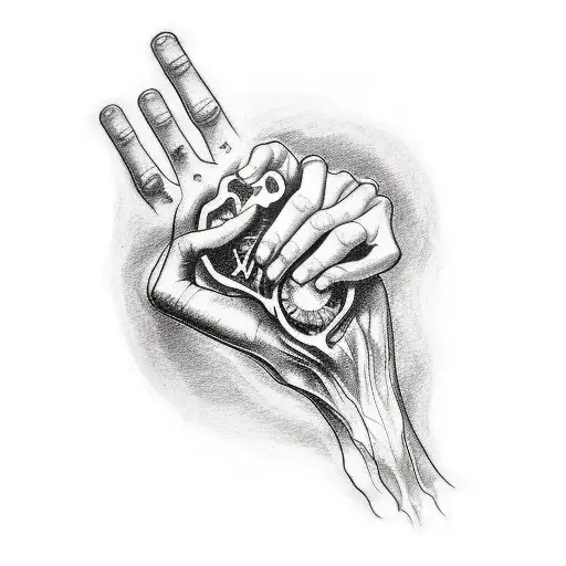 A sketch-style tattoo of a dissected hand holding the Polígono de Willis like a precious gem tattoo design idea