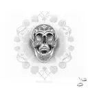 A dotwork tattoo of a stylized human skull with the Polígono de Willis intricately incorporated into the eye sockets tattoo design idea