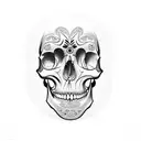 A dotwork tattoo of a stylized human skull with the Polígono de Willis intricately incorporated into the eye sockets tattoo design idea