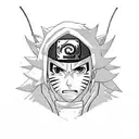 A character from the animated series Naruto Nagato in a moncler brand down jacket tattoo design idea